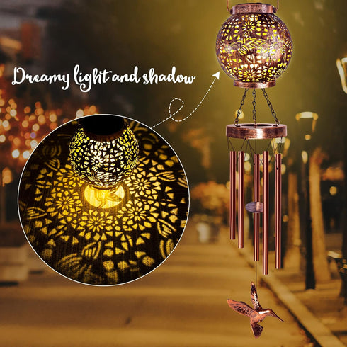Wind Chimes for Outside 38" Hummingbird Solar Wind Chimes Outdoor Gifts for Mom Hanging Solar Lantern, Garden Decor Wind Chime for Patio Yard, Christmas Windchimes Outdoors Gifts for Women Grandma by YHmall