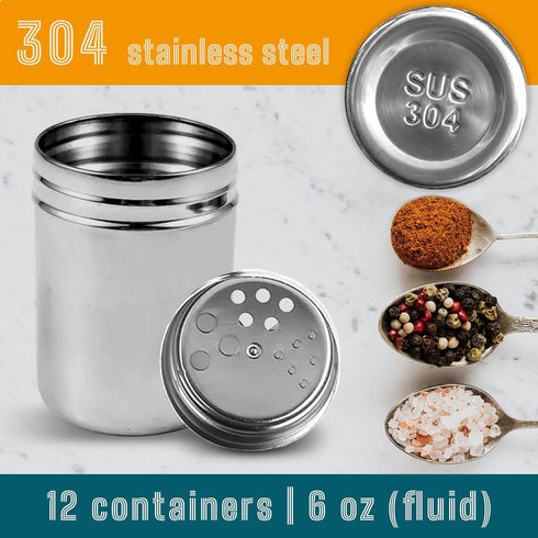 12-pack 6oz Set -192 CUSINIUM Metal Seasoning Containers with Adjustable Lid Labels + Marker - Spice Jars Organizers