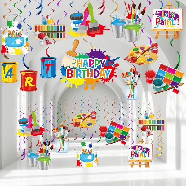 46 Pieces Art Painting Party Decoration, Hanging Swirls Ceiling Decor for Kids Birthday Graffiti Party Supplies
