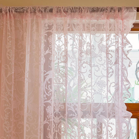96 Inches 1 59 96 Inch TUDECO Pink Ruffle Curtains Long - Feminine Light Pink Sheer Floral Girly Curtains for Baby