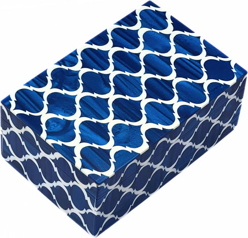collectiblesBuy Handmade Resin Inlay Jewelry Box – Blue & White Antique Storage Organizer for Rings and Earrings
