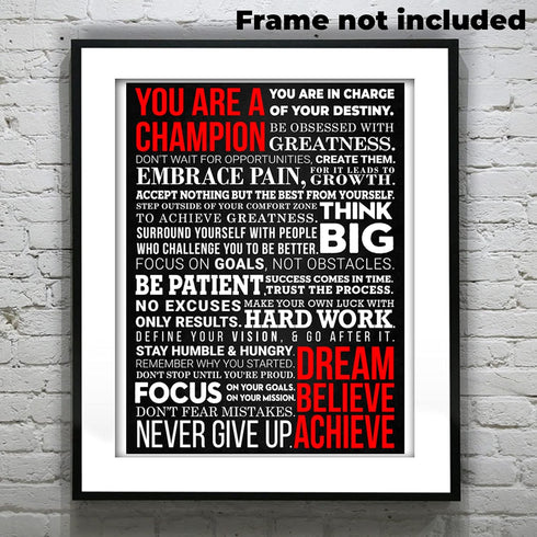 A Champion's Mantra Motivational Poster, 12 x 16 Unframed Cardstock Print, Inspirational Wall Art Décor for Bedroom,