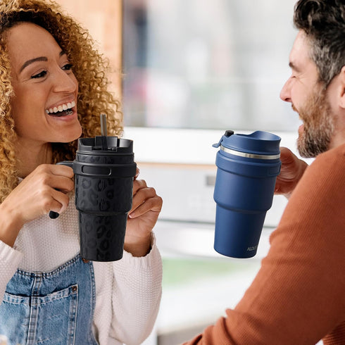 ALOUFEA 20 oz Insulated Coffee Mug Tumbler with Handle, Stainless Steel Travel Mug Tumbler with Lid and Straw,Double