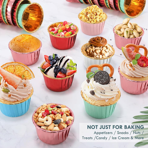 Rose Gold Foil Cupcake Liners, 100 pcs Disposable Muffin Liners, 3.5 Oz Wrappers for Baking