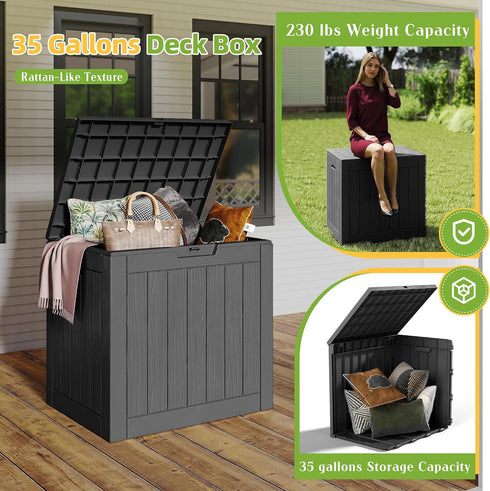 35 Package Gallon Resin Deck Box with Lockable Latch, Waterproof UV-Resistant Multi-Purpose Outdoor Storage for Patio