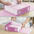 SheetCube 6 Pack Bed Sheet Organizers and Storage - Foldable Linen Closet Organizer with Window and Label, Pink