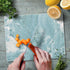 CounterArt Teal Quartz Design Decorative 3mm Heat Tolerant Tempered Glass Cutting Board 10” x 8” Manufactured in the USA Dishwasher Safe Blue, White