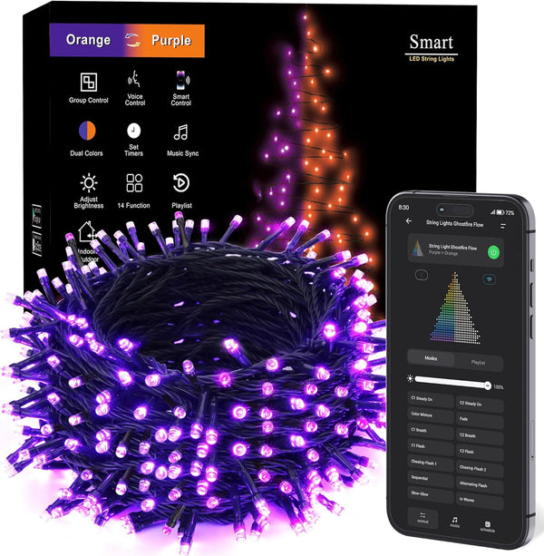 Brizled Smart Halloween Lights, 300 LED 98FT Orange & Purple Color Changing
