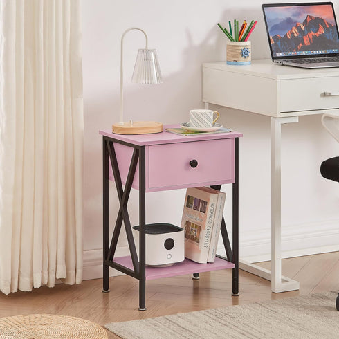 VECELO Nightstand,Modern Bedside End Table, Night Stand with Drawer and Storage Shelf for Living Room Bedroom