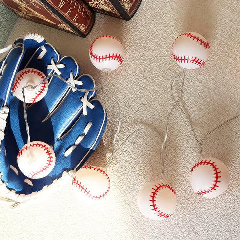 6.5ft 10LED Yayfazy Baseball Decorations String Lights, Timer Battery Operated Room Decor,Baseball Ornaments