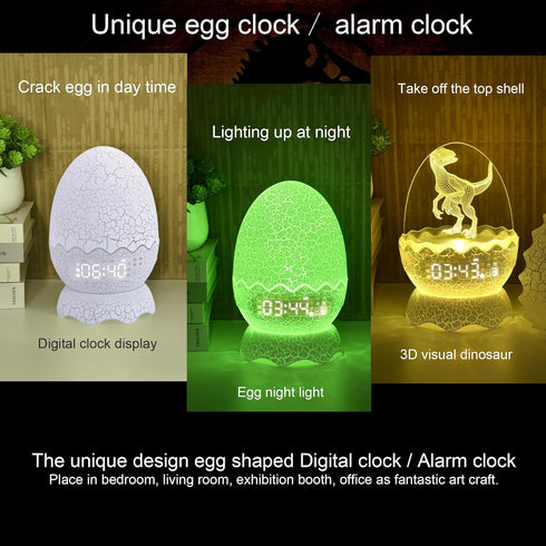 NNDHYA ZQY002 Dinosaur Egg Kids Clock | Alarm Clock | Colors Night Light | Lullaby Sound Machine |Bluetooth Speaker