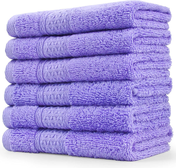 Cleanbear Wash Cloths - Large Cotton Facecloths, 6 Ultra-Soft Washcloths for Bathroom and Guestroom (Lavender)