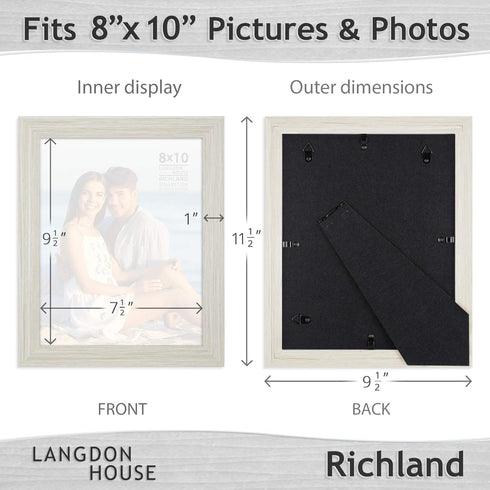 8x10 3 Pack) Langdon House Picture Frames (Almond White, Wood Grain Style, Wall Mount or Table Top, Richland Collection