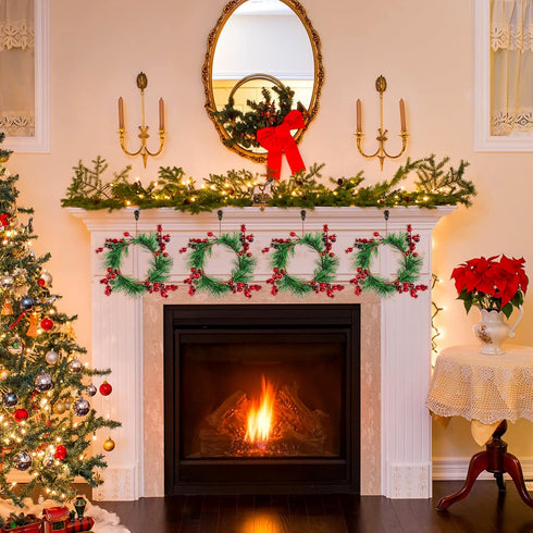 4.3 Inches 4 Christmas Candle Rings- Candle Wreaths Candle Garland with Artificial Red Berries- Xmas Wreath Candle