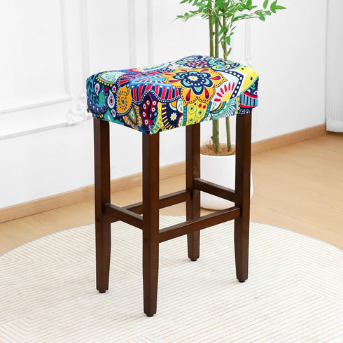 Set 4 18x14inch Waterproof Bar Stool Covers Rectangle of Boho Stretch Seat Cushion Covers for Backless Barstools
