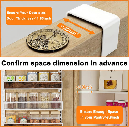 6 2 1 Tier Over the Door Pantry Organizer IN Hanging or Wall Mounted Spice Rack with Adjustable Basket,Heavy Duty