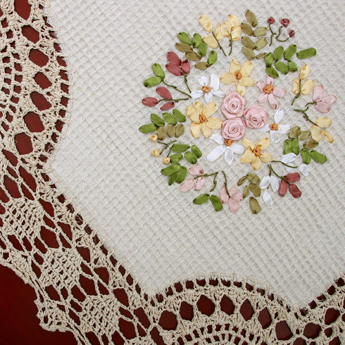Grelucgo Small Handmade Beige Crochet Cotton Lace Table Runner - Rectangle 16 x 45 Inches