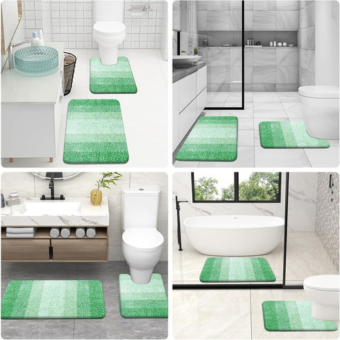 OLANLY Luxury Bathroom Rug Set - 2 Piece Soft Absorbent Microfiber Bath Rugs, Non-Slip Bath Carpet (Green)