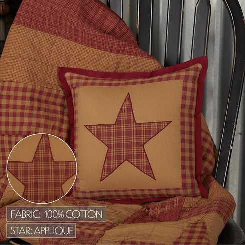 VHC Brands Ninepatch Star Thanksgiving Bedroom Decor, Quilted Pillow, Red, 12x12