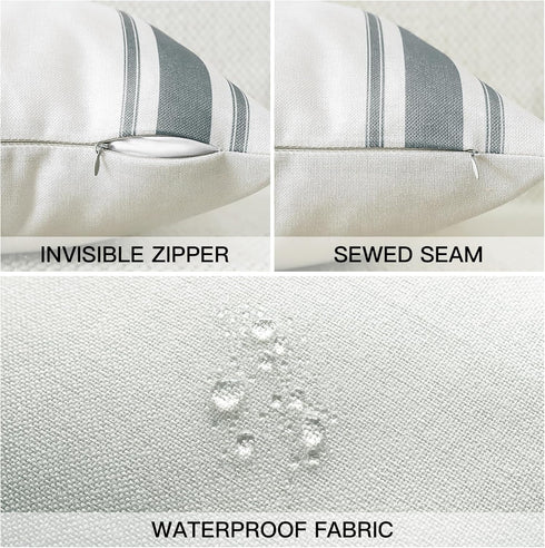 OTOSTAR 2 Pack Outdoor Waterproof Pillow Covers 12x20 Inch - Grey Linen Geometry Cushion Cases for Garden Furniture