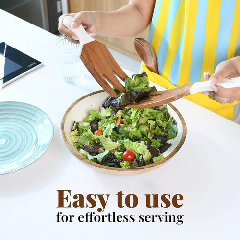 Folkulture Salad Hands, Set of 2 Acacia Wood Salad Servers, Salad Tongs for Serving Salad Mixes, Pasta, Fruit (3.25 X