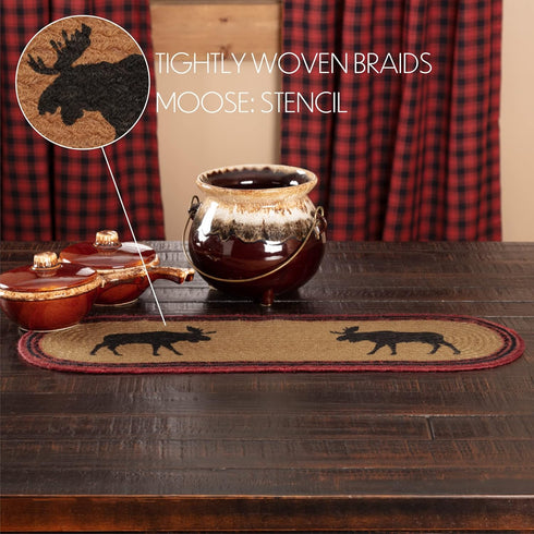 VHC Brands Cumberland Moose Rustic Decor Table Runner, Natural Jute for Kitchen Dining Room, Tan Red Black