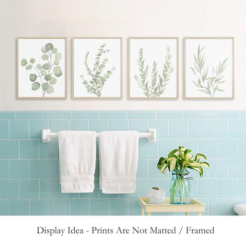 Botanical Boho Bathroom Decor Wall Art Prints, UNFRAMED Sage Green Plants Decor, Set of 4 Pictures (8"x10")