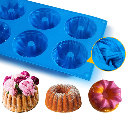 Mini Fluted Tube Cake Pan, 6-Cavity Silicone Mold for Baking, Non Stick Fancy Molds for Fluted Tube Cake