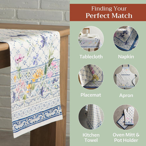 Maison d' Hermine 100% Cotton Table Runner, 108 inches Long, Double Layer Decorative for Home Kitchen Dining (Faience,