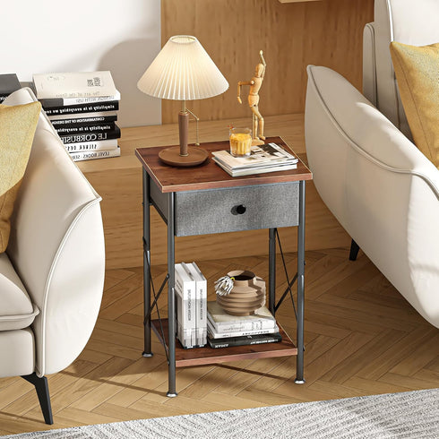 Brown,1 Pack VECELO End Tables, Modern Nightstands with Drawer & Open Shelf, Side Table for Bedroom Living Room