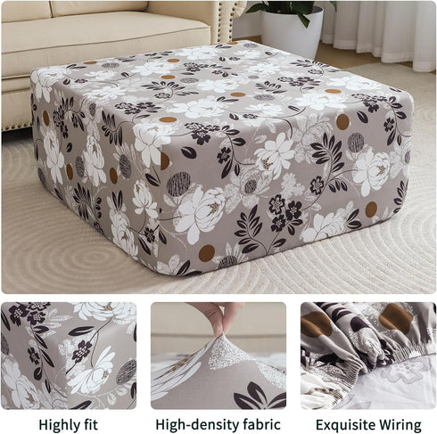 20"-22" Stretch Ottoman Cover Rectangular Waterproof Medium Printed Footstool Cover Fit Width Foot Stool Ottoman