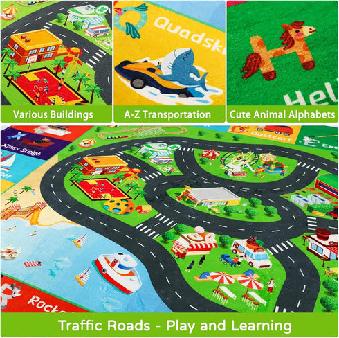 78.7"59" ABC Transportation Kids Rugs for Playroom Educational Alphabet Mat