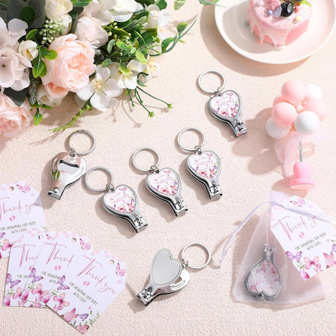 25 Sets Wesiti Baby Shower Favor for Guests Butterfly Keychain with Nail Clipper and Bottle Opener Thank You Tag Card