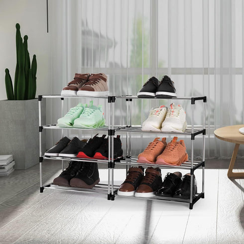 Xerhnan 4-Tier Closet(Black) Stackable Small Shoe Rack, Lightweight Shoe Shelf Storage Organizer for Entryway, Hallway