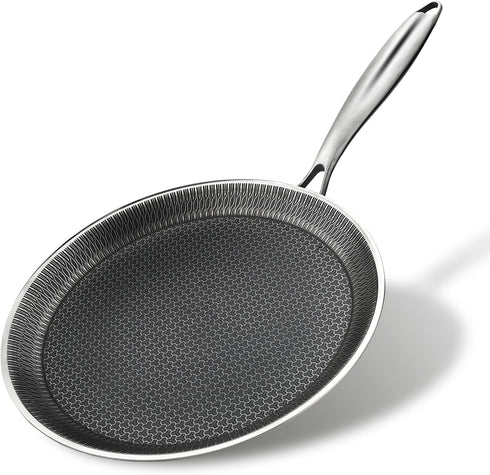 Nonstick Crepe Pan, 11 Inch Stainless Steel with Honeycomb Coating, PFOA Free, Induction Compatible Griddle