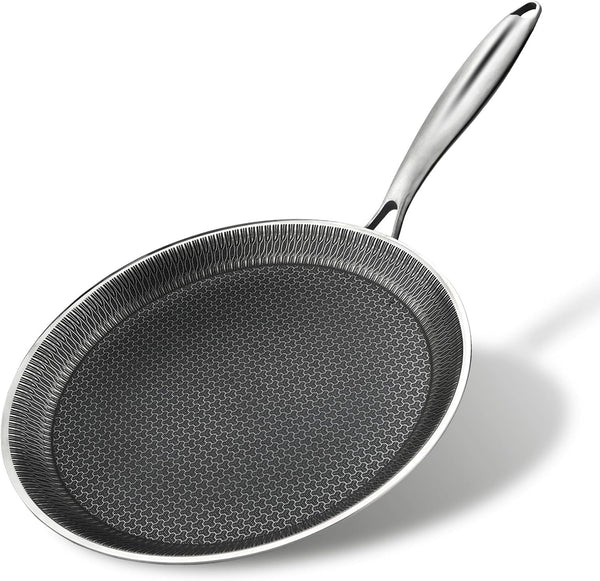 Nonstick Crepe Pan, 11 Inch Stainless Steel with Honeycomb Coating, PFOA Free, Induction Compatible Griddle