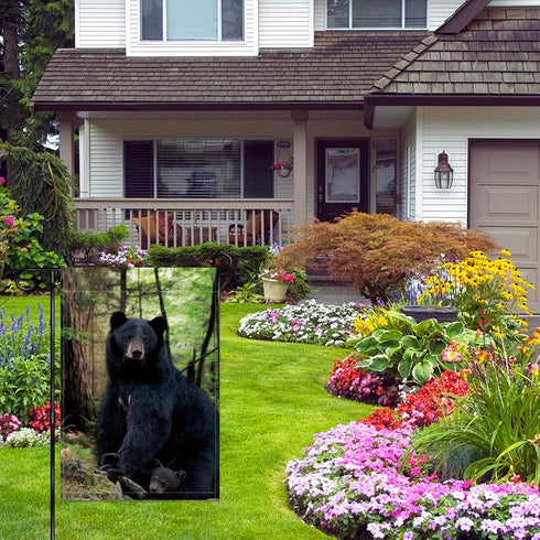 WHPCT Black Bear Garden Flag - Family Nature House Flag Banner for Patio Lawn Outdoor Home Decor, 12x18 Inch Double