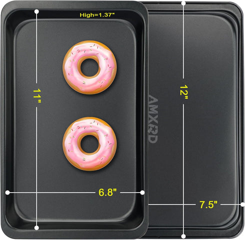 Cookie Sheet Pans, 2 Piece Nonstick Carbon Steel Baking Sheet Pans, 12 x 7.5 Inch by AMXRD