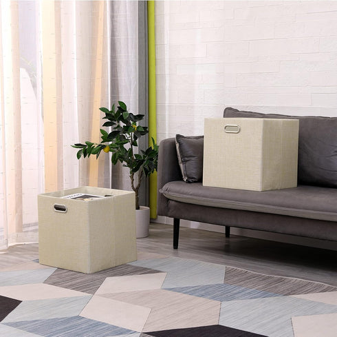 Cube Storage Bins 13×13 Linen - Foldable Box with Handles, Set of 4 for Closet, Shelf, Cabinet Organization