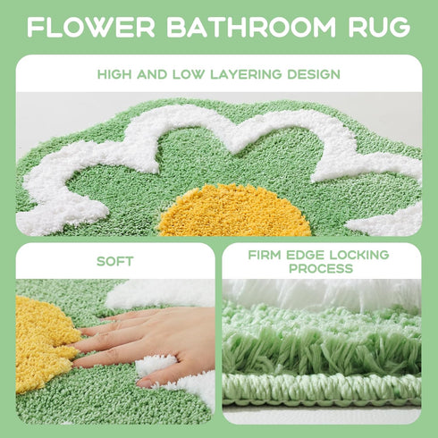 TRUEDAYS Sage Green Flower Shaped Bath Rug - Non-Slip Water Absorbent Bathroom Mat, Machine Washable