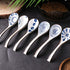 HANSGO 6 Pcs Asian Ceramic Soup Spoons, 6.5 Inch Long Handle Noodle Soup Spoons for Ramen Wonton