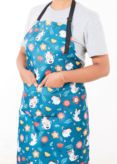 KOPY Cat Apron for Women - Cute Waterproof Apron with Pockets for Kitchen, Cooking, Grooming, Gardening, Colorful Fun