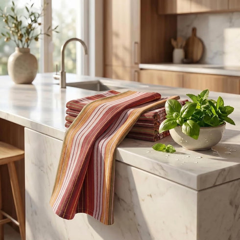 Set 6 20" X30 100% Urban Villa Kitchen Towels Harvest Stripes Towels of Cotton Highly Absorbent Quick Drying Dish
