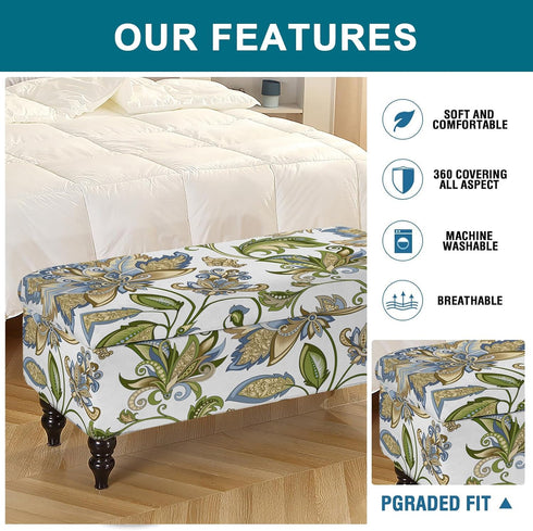 13) KRFOONN Rectangle Ottoman Covers Stretch Folding Storage Ottoman Bench Cover Printed Storage Footstool Covers