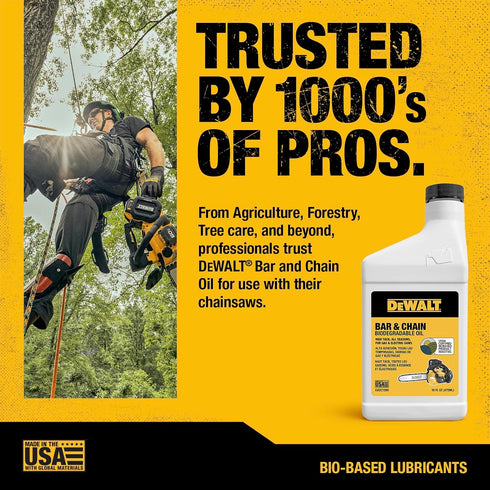 16 oz DEWALT Biodegradable Bar & Chain Oil Green, Eco-Friendly, Non-Toxic Professional Bar & Chainsaw Lubricant