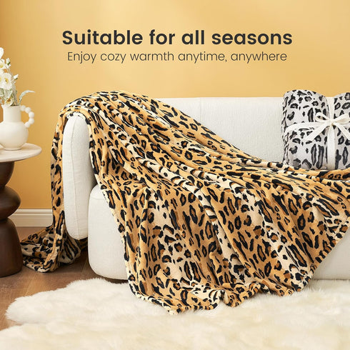 Cozy 50"*60" Bliss Leopard Print Fuzzy Throw Blanket for Couch - Thick Soft Warm Fleece Blankets for Room Decor