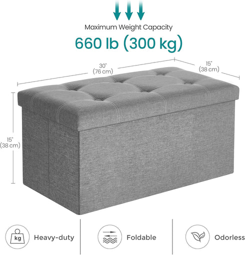 30 Inches 21 660 lb, ULSF001G02 SONGMICS MAZIE Collection - Ottoman Storage Bench, Gal. Folding Chest with Breathable