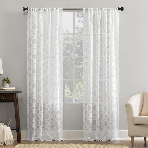 No. 918 Yvette Trellis Jacquard Sheer Curtain Panel, 52" x 84", White