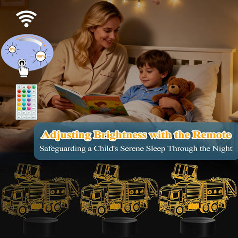 3D 16 4 Dimmable, Garbage Truck Night Light, Garbage Truck Gifts, Illusion Lamp with Remote Control, RGB Colors