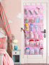 MISSLO Kids Shoe Organizer, Pink Room Decor, 24 Large Mesh Pockets, Over the Door Hanging Storage for Toddler Girl